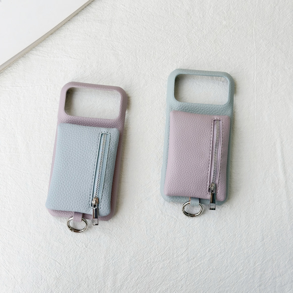 バイカラー ミニポーチ iphone 17 16 15 ケース Galaxy s25 スマホショルダー 小銭入れ リング 1枚目の画像