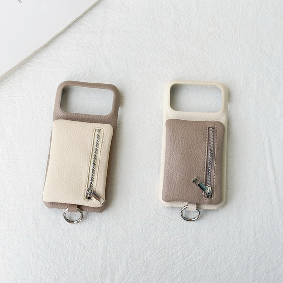 バイカラー ミニポーチ iphone 17 16 15 ケース Galaxy s25 スマホショルダー 小銭入れ リング 9枚目の画像