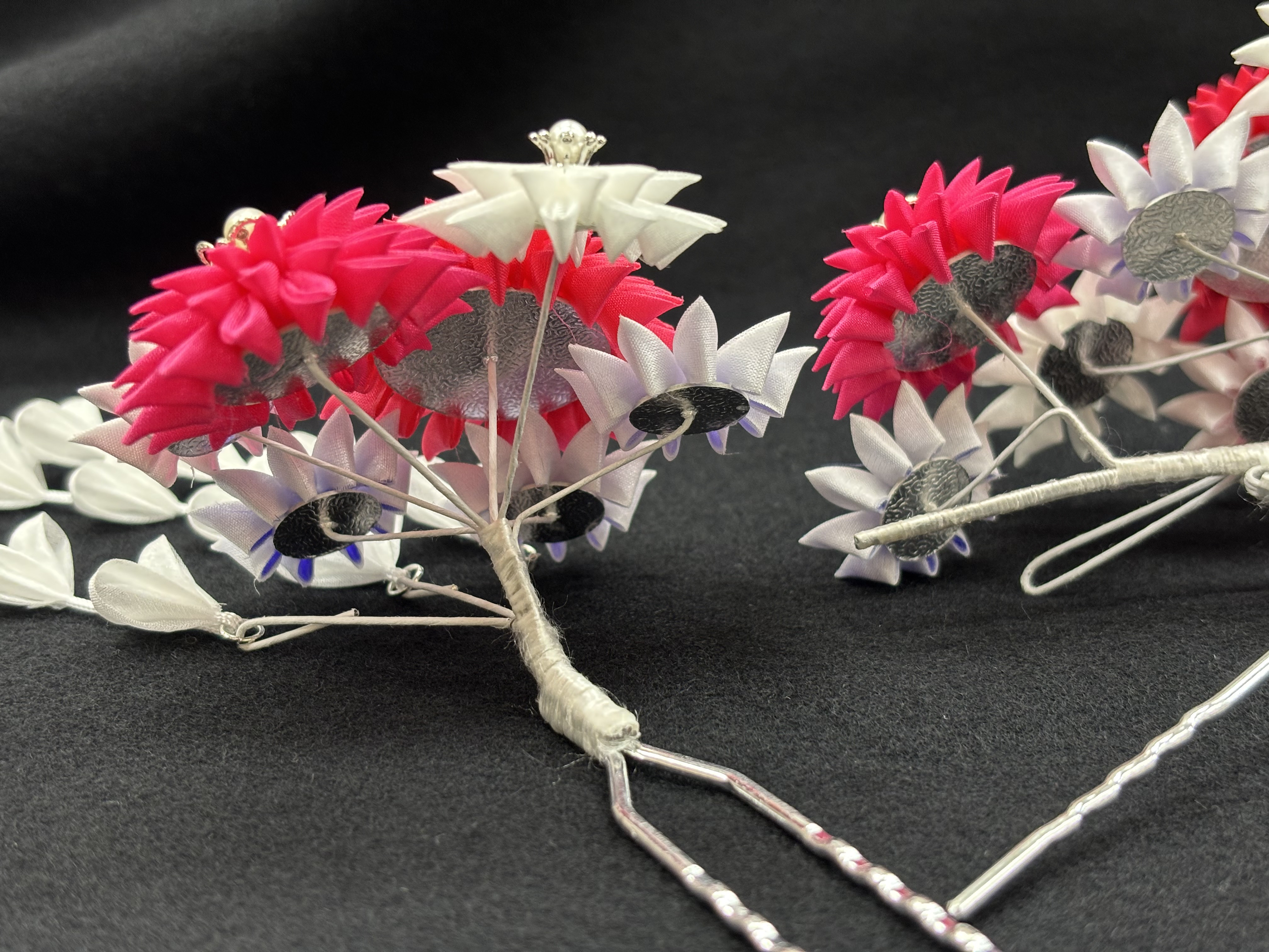 つまみ細工髪飾り《菊の花》七五三　花かんざし　3点セット　ピンク・パープル系　プレゼント