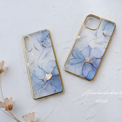 lala様専用ページ　＃La Fleur Bleue流動アートのスマホケース 1枚目の画像