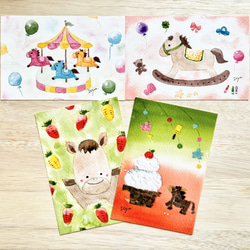 透明水彩画「2026年　午年年賀状4枚セット」 馬　うま　ウマ　お正月　お年賀　ちぎり絵　出産祝い　お正月飾り　鏡餅 3枚目の画像