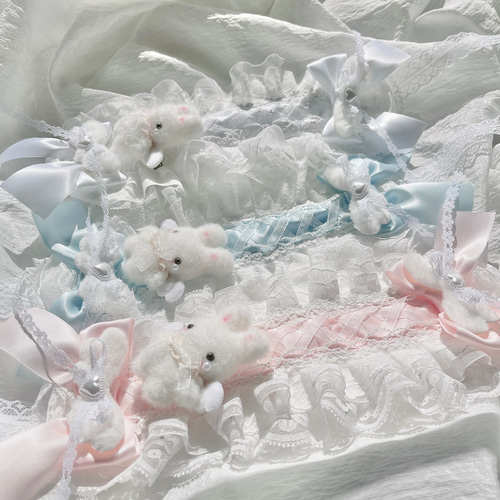 ♡ No.2 天使のうさぎさん付き オーガンジー編み上げリボンヘッド