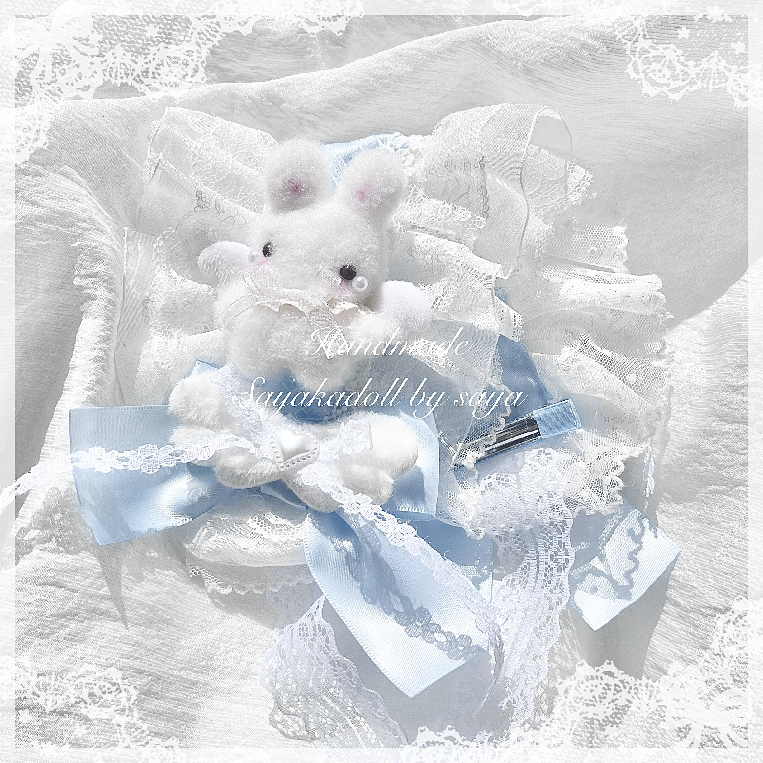 ♡ No.2 天使のうさぎさん付き オーガンジー編み上げリボンヘッドドレス baby blue ♡