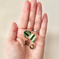 織部焼　金継ぎ　ネジバネ式イヤリング　深い緑　茶色　揺れる　伝統工芸　＃336 6枚目の画像