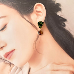 織部焼　金継ぎ　ネジバネ式イヤリング　深い緑　茶色　揺れる　伝統工芸　＃336 8枚目の画像