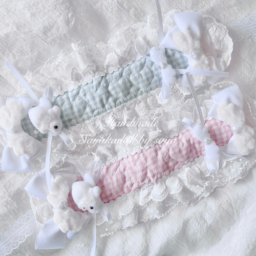 ♡ No.3 天使のうさぎさん付き キルティング マットリボンヘッドドレス