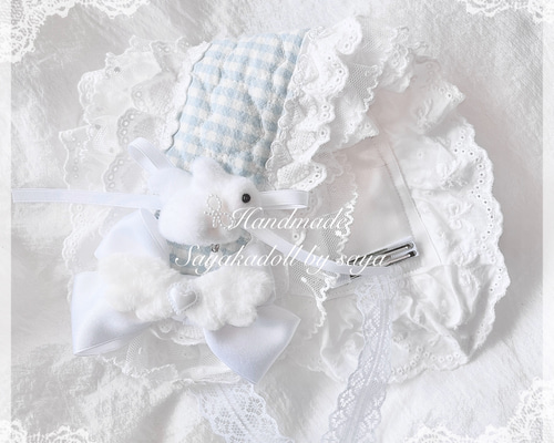 ♡3点No.2 天使のうさぎさん付き 編み上げリボンヘッドドレス white ♡ ♡3点No.2 天使のうさぎさん付き 編み上げリボンヘッドドレス