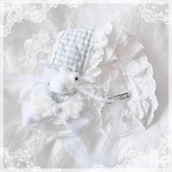 ♡ No.3 天使のうさぎさん付き キルティング マットリボンヘッドドレス