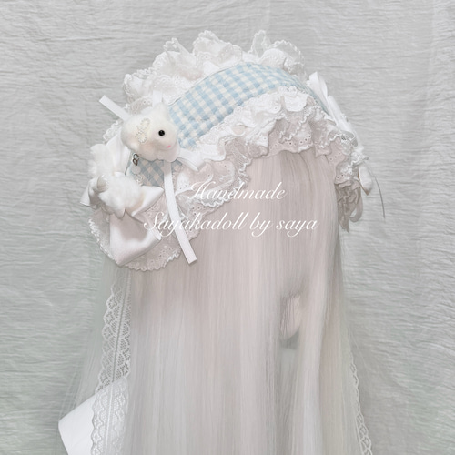 ♡ No.3 天使のうさぎさん付き キルティング マットリボンヘッドドレス