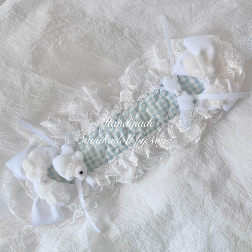 ♡ No.3 天使のうさぎさん付き キルティング マットリボンヘッドドレス