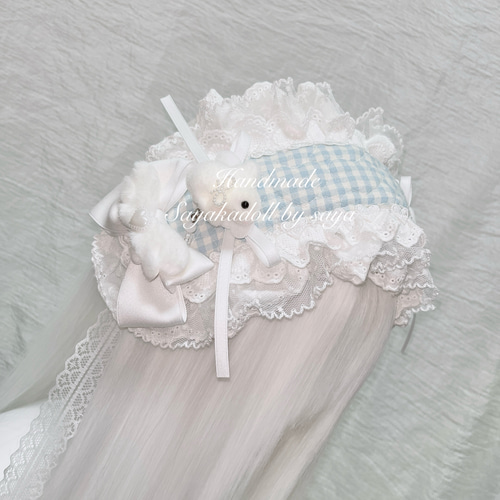 ♡ No.3 天使のうさぎさん付き キルティング マットリボンヘッドドレス