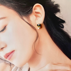 【金具が選べる】京焼　金継ぎ　ピアス　イヤリング　手書き　絵付け　花柄　黒色　淡水パール　天然石　伝統工芸　＃337 8枚目の画像