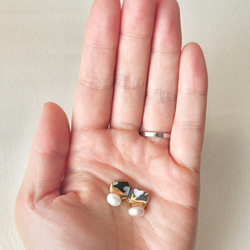 【金具が選べる】京焼　金継ぎ　ピアス　イヤリング　手書き　絵付け　花柄　黒色　淡水パール　天然石　伝統工芸　＃337 6枚目の画像