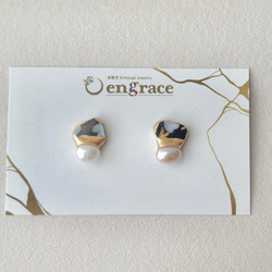 【金具が選べる】京焼　金継ぎ　ピアス　イヤリング　手書き　絵付け　花柄　黒色　淡水パール　天然石　伝統工芸　＃337 3枚目の画像