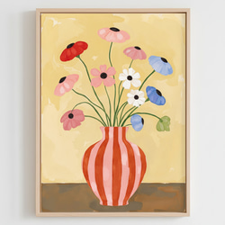 お花ポスター【手描き】 アートポスター 花瓶に咲く花 北欧テイスト A4 おしゃれ インテリア