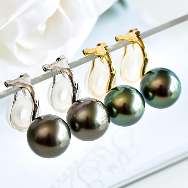 ルミナ 18K ゴールド イヤリング 8-12mm 天然タヒチアンブラックパールイヤリング ピーコックグリーン ラウンド 高光沢