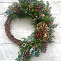 【お正月も飾れる】クリスマス＊ナチュラルグリーン＊ハーフリース 3枚目の画像