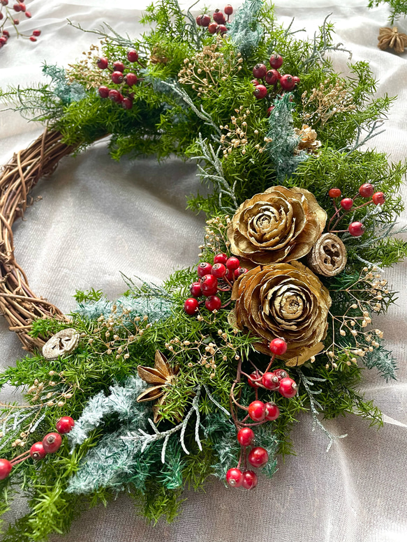 【お正月も飾れる】クリスマス＊ナチュラルグリーン＊ハーフリース 5枚目の画像