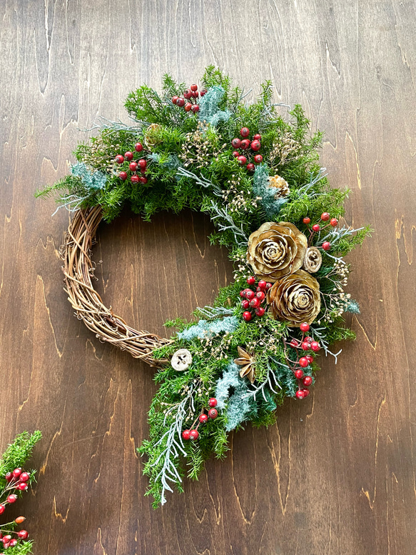 【お正月も飾れる】クリスマス＊ナチュラルグリーン＊ハーフリース 6枚目の画像