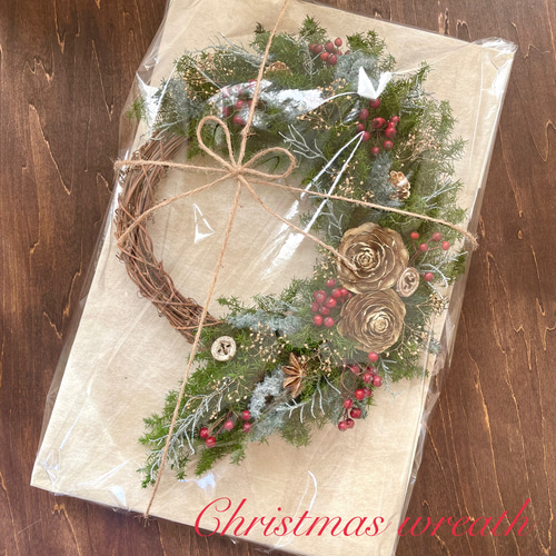 お正月も飾れる】クリスマス＊ナチュラルグリーン＊ハーフリース