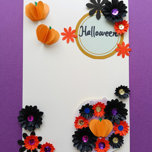 ハロウィンなデコレーションシールパンプキンとペーパーフラワー DIY