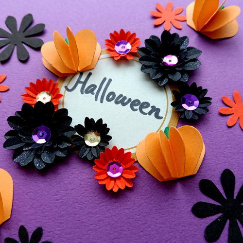 ハロウィンなデコレーションシールパンプキンとペーパーフラワー