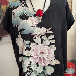 鯉のぼり(木綿)の柿渋染めサルエルパンツ 古布リメイク ロング