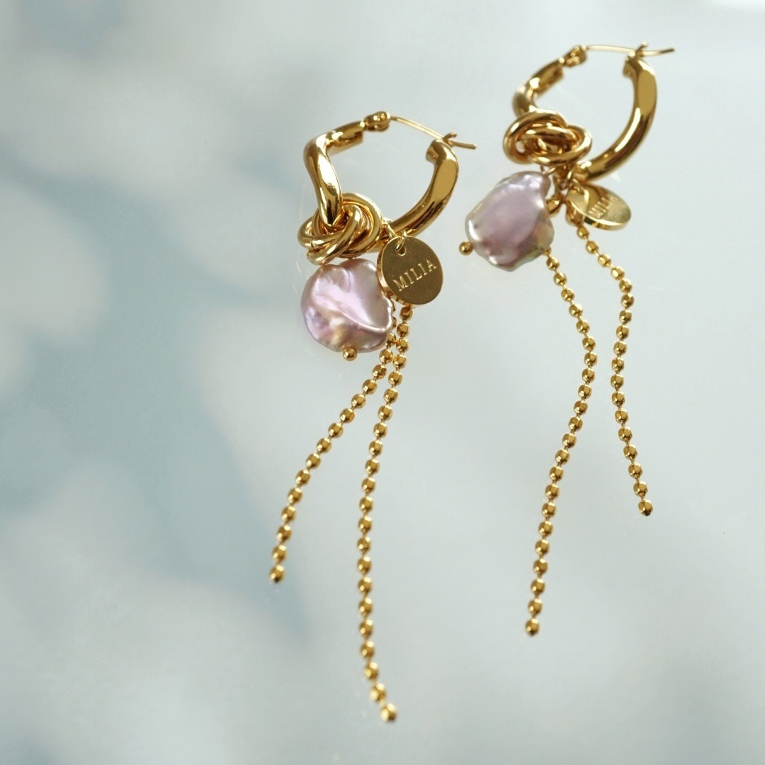 Mauve　ケシパール　淡水パール　ピアス　無痛イヤリング