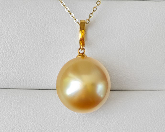 ルミナ 12-14mm 天然南洋ゴールドビーズペンダント、18Kゴールドネックレス、ユニバーサルクラスプデザイン、エレガントでク