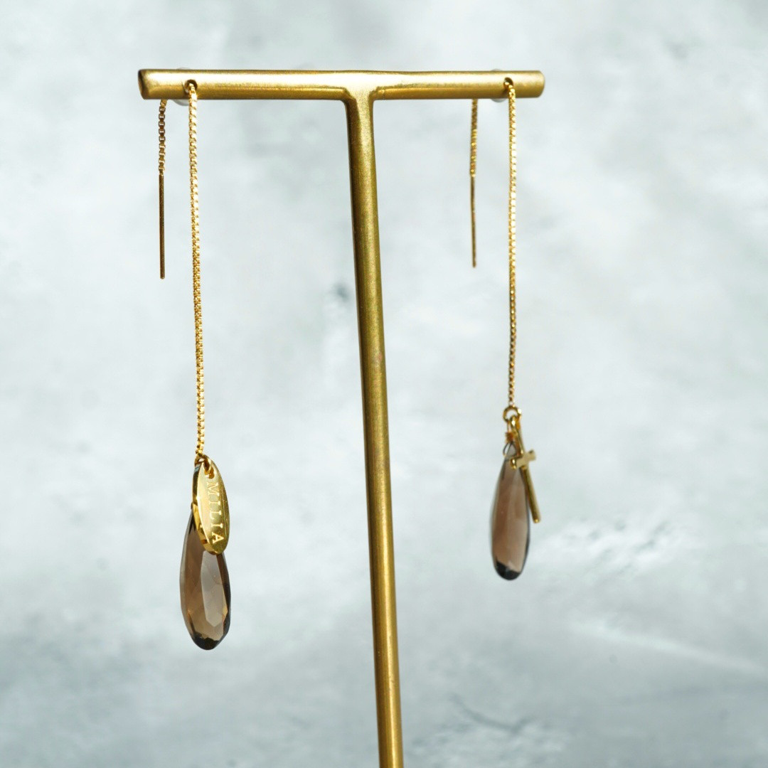 Luster　スモーキークォーツ　アメリカンピアス