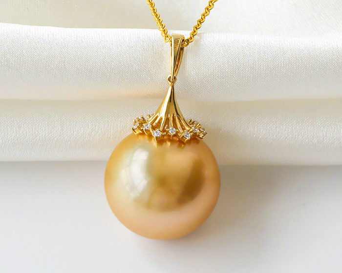 ルミナ 12-15mm 天然南洋ゴールドビーズペンダント、18Kゴールドネックレス、花火コレクション：豪華、エレガント、絶妙なジ