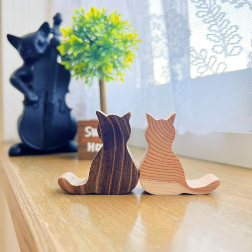 猫 木製 置物 1匹 バラ売り 天然 インテリア オブジェ ナチュラル 