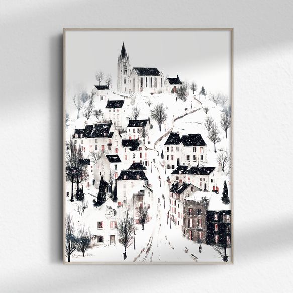 雪降る町【 ノスタルジックな白壁の家 タイプA 】 冬景色 クリスマス