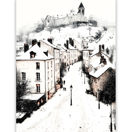 雪降る町【 ノスタルジックな白壁の家 タイプB 】 冬景色 クリスマス