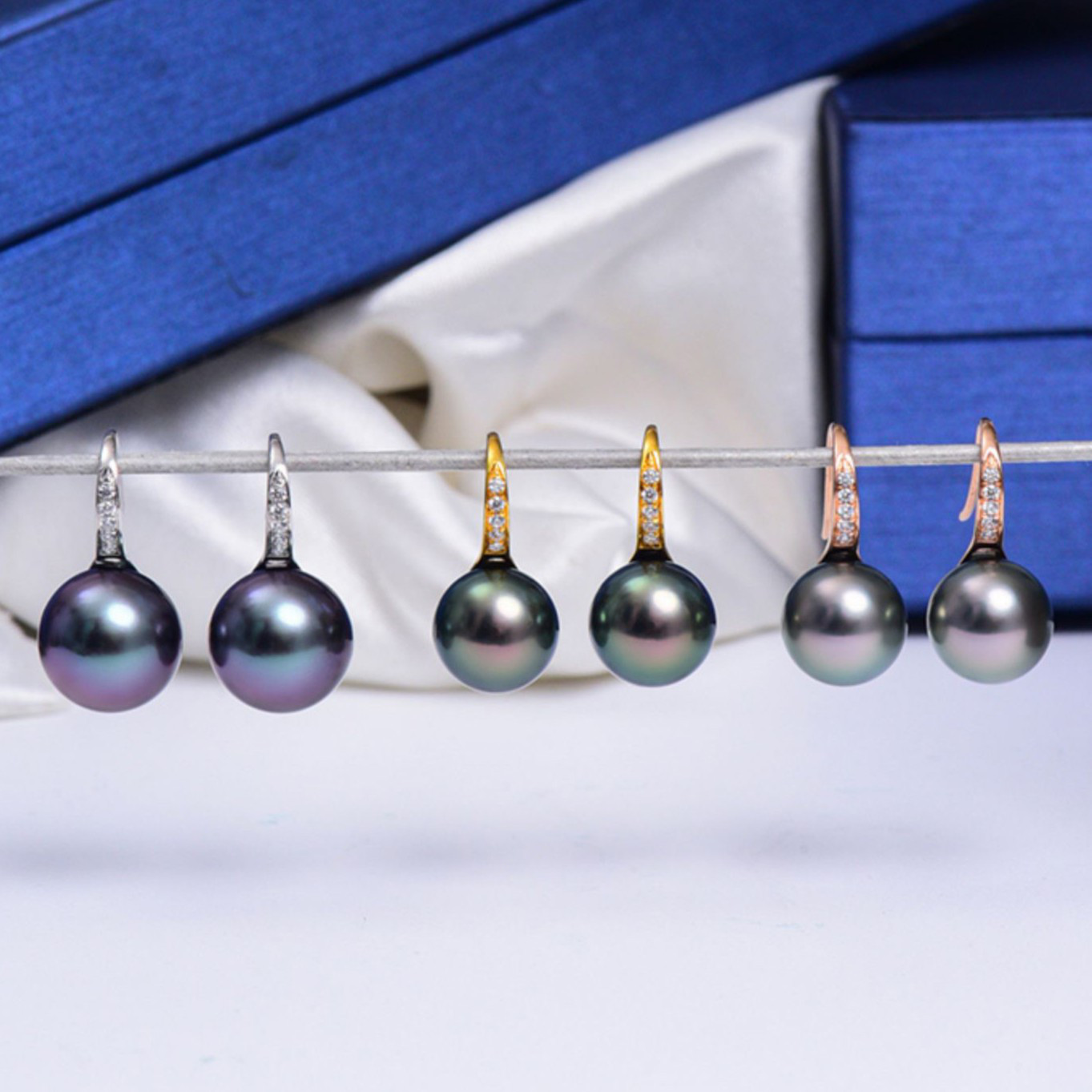 ルミナ 18Kゴールド ダイヤモンドイヤリング 9-13mm 天然タヒチアンブラックパールイヤリング ハイヒール ラウンド型 高