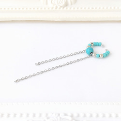 〈痛くない〉〜2way〜ターコイズブルー×シルバーチェーンイヤーカフ・イヤリング・フェイクピアス(片耳用)(調節可能) 6枚目の画像