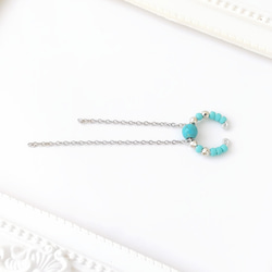 〈痛くない〉〜2way〜ターコイズブルー×シルバーチェーンイヤーカフ・イヤリング・フェイクピアス(片耳用)(調節可能) 3枚目の画像