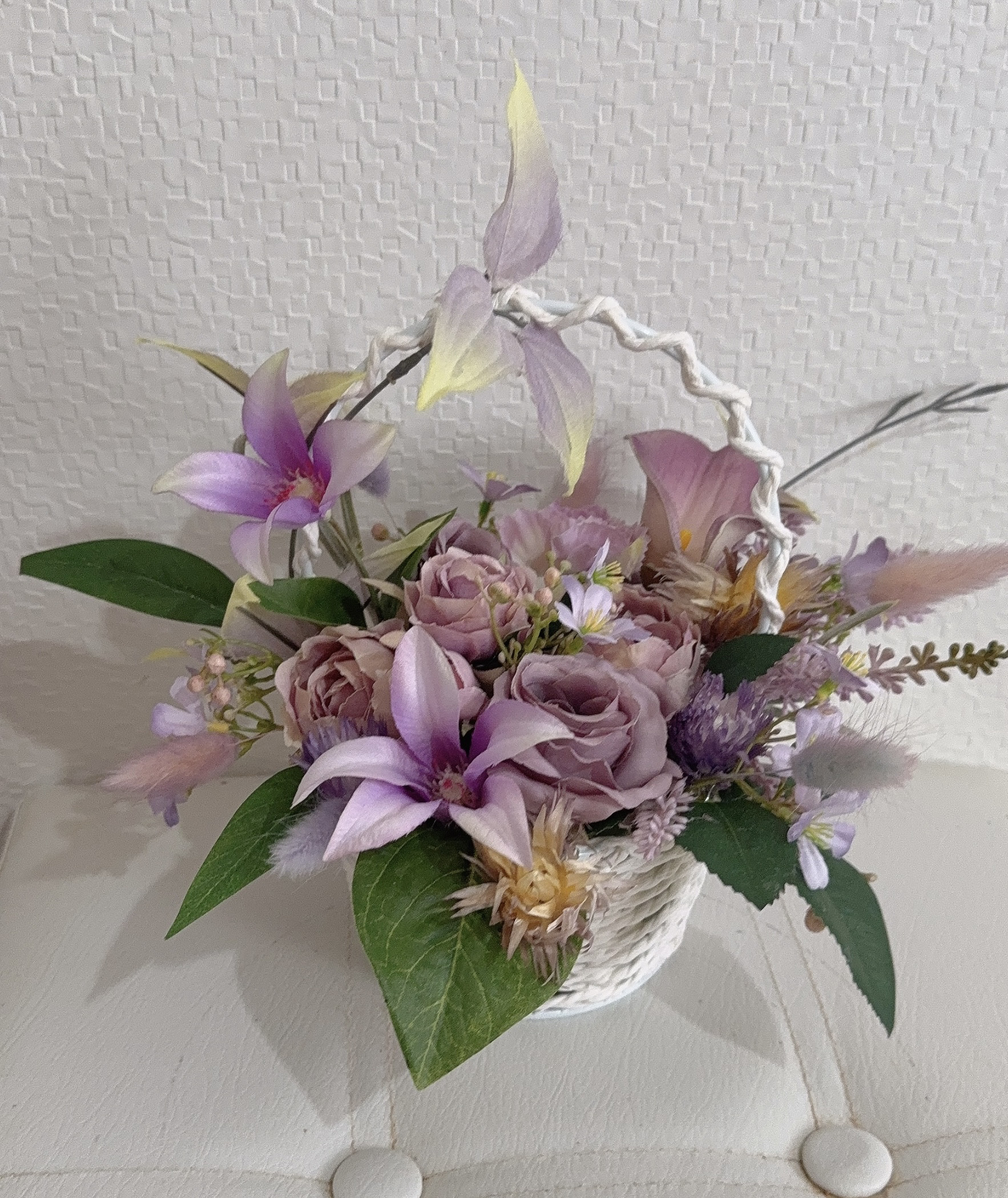 ❤️SALE❤️エレガントパープルフラワーバスケットアレンジ