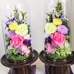 ガラスドーム一対仏花プリザーブドフラワーお手入れ不要