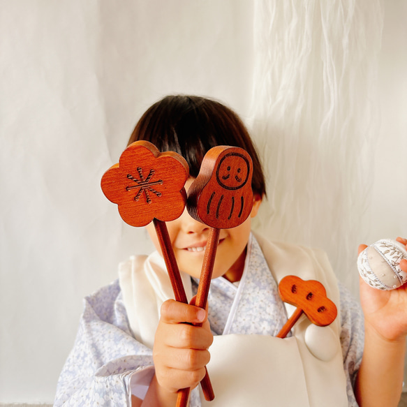 七五三　木製　アンティークウッドステック3本セット　七五三撮影　七五三参り　千歳飴　撮影小物　753  お正月　年賀状 9枚目の画像