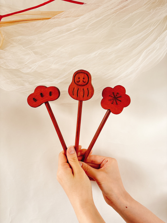 七五三　木製　アンティークウッドステック3本セット　七五三撮影　七五三参り　千歳飴　撮影小物　753  お正月　年賀状 20枚目の画像