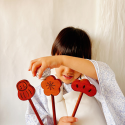 七五三　木製　アンティークウッドステック3本セット　七五三撮影　七五三参り　千歳飴　撮影小物　753  お正月　年賀状 16枚目の画像