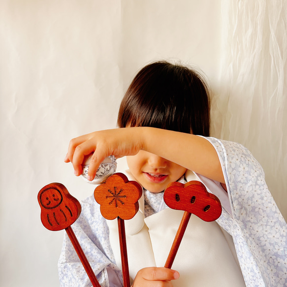 七五三　木製　アンティークウッドステック3本セット　七五三撮影　七五三参り　千歳飴　撮影小物　753  お正月　年賀状 16枚目の画像