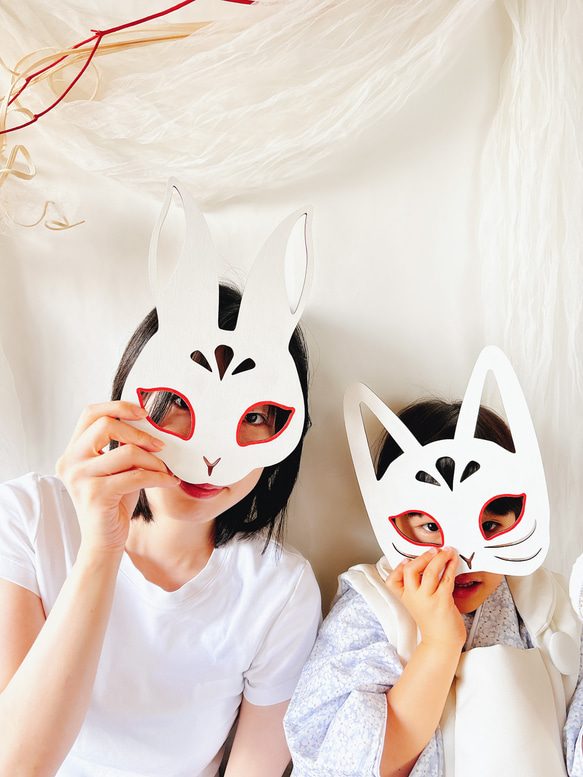 【単品販売　木製　七五三　wood mask お面　狐　兎】　千歳飴　七五三撮影　七五三参り　おうちスタジオ 11枚目の画像