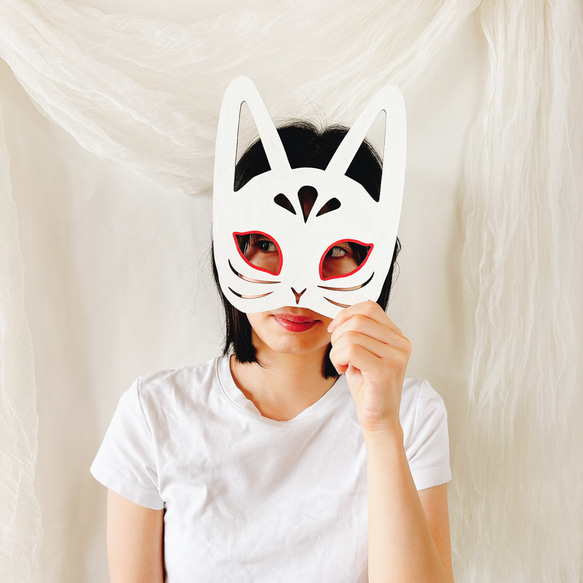 【単品販売　木製　七五三　wood mask お面　狐　兎】　千歳飴　七五三撮影　七五三参り　おうちスタジオ 10枚目の画像