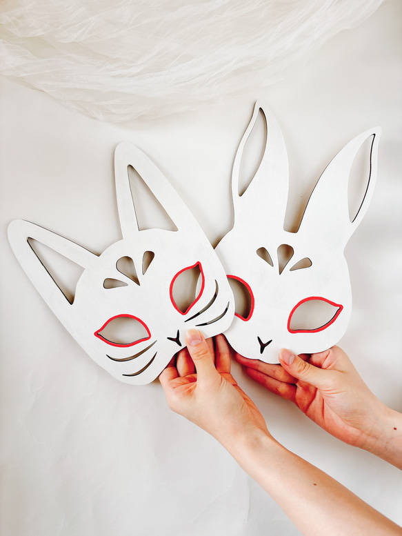 【単品販売　木製　七五三　wood mask お面　狐　兎】　千歳飴　七五三撮影　七五三参り　おうちスタジオ 4枚目の画像