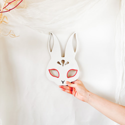【単品販売　木製　七五三　wood mask お面　狐　兎】　千歳飴　七五三撮影　七五三参り　おうちスタジオ 6枚目の画像