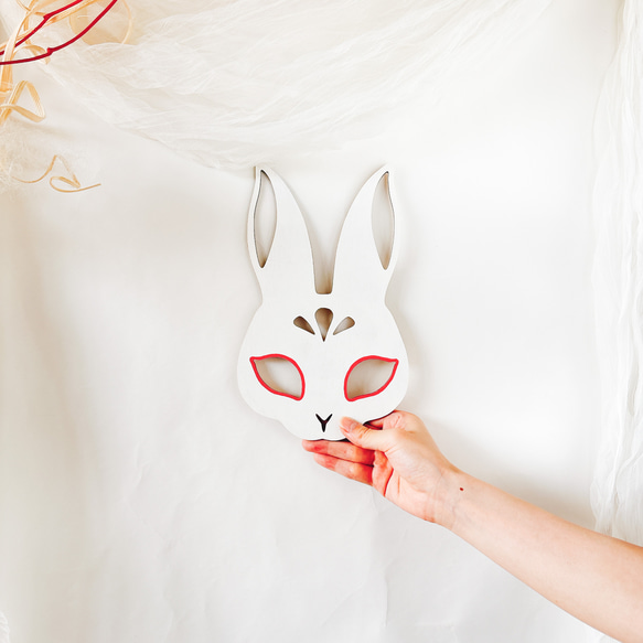 【単品販売　木製　七五三　wood mask お面　狐　兎】　千歳飴　七五三撮影　七五三参り　おうちスタジオ 6枚目の画像