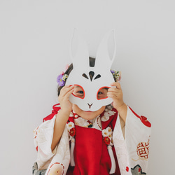 【単品販売　木製　七五三　wood mask お面　狐　兎】　千歳飴　七五三撮影　七五三参り　おうちスタジオ 2枚目の画像