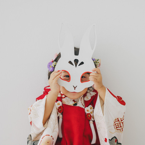 単品販売 木製 七五三 wood mask お面 狐 兎】 千歳飴 七五三撮影